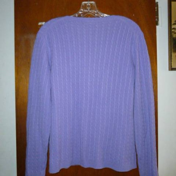 Purple Cashmere Sweater S Small Cable Knit V Neck - Picture 3 of 5